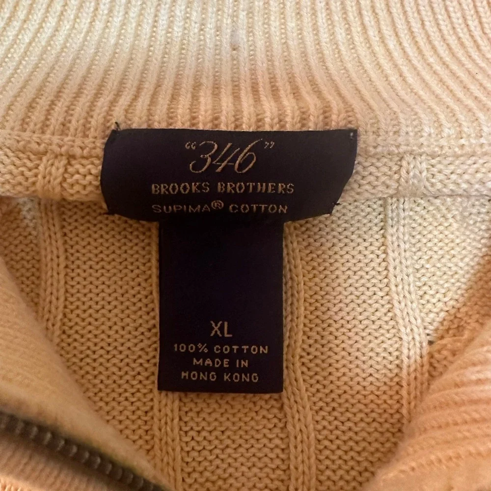 Brooks Brothers 346 Mens XL Yellow Supima Cotton Cable Knit Quarter Zip Sweater - Picture 5 of 7